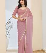 Rose plain silk blend party wear saree with blouse piece