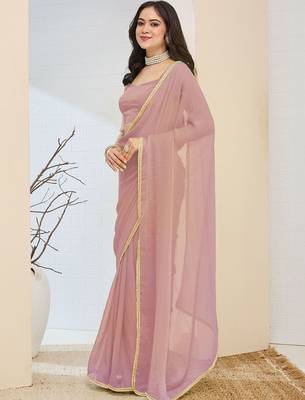 Rose plain silk blend party wear saree with blouse piece 2