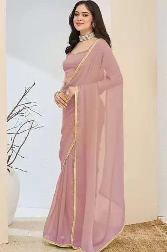 Rose plain silk blend party wear saree with blouse piece