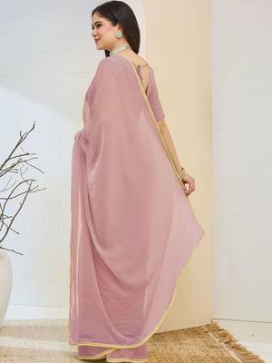 Rose plain silk blend party wear saree with blouse piece 3