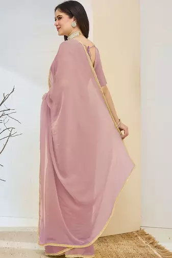 Rose plain silk blend party wear saree with blouse piece
