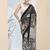 Black printed silk blend ethnic saree with blouse piece