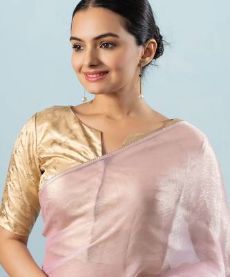 Pink plain tissue festive wear saree with blouse piece 5