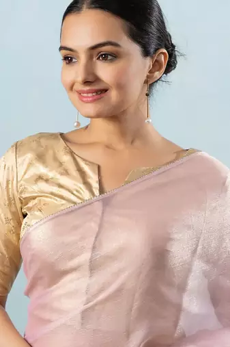 Pink plain tissue festive wear saree with blouse piece