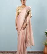 Peach plain tissue festive wear saree with blouse piece