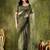 Olive printed chiffon festive wear saree with blouse piece
