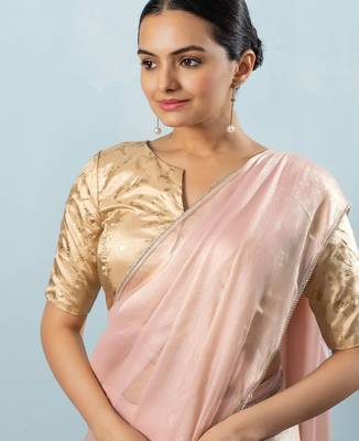 Peach plain tissue festive wear saree with blouse piece 4