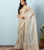 Green plain tissue festive wear saree with blouse piece