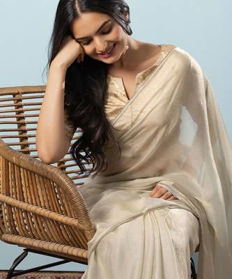 Green plain tissue festive wear saree with blouse piece 4
