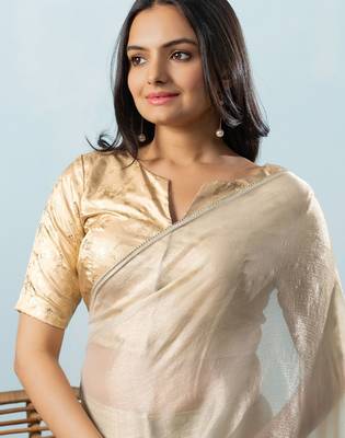 Green plain tissue festive wear saree with blouse piece 5