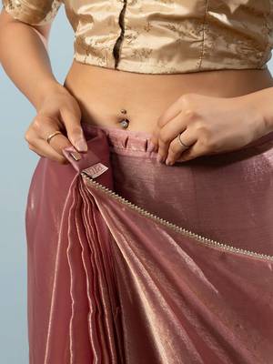 Pink plain tissue festive wear saree with blouse piece 5