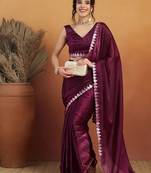 Purple plain tissue festive wear saree with blouse piece