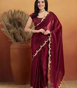 Maroon plain tissue festive wear saree with blouse piece