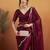 Burgundy plain chiffon designer saree with blouse piece