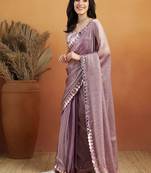 Purple plain chiffon designer saree with blouse piece