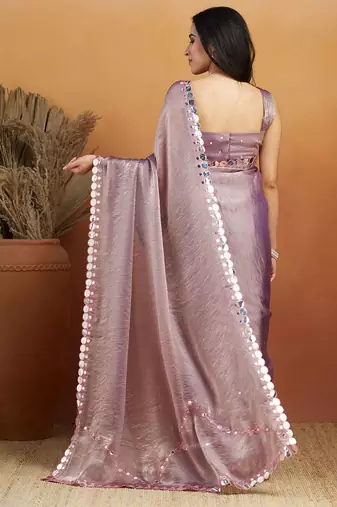 Purple plain chiffon designer saree with blouse piece