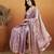 Purple plain chiffon designer saree with blouse piece