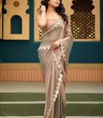Copper plain chiffon designer saree with blouse piece