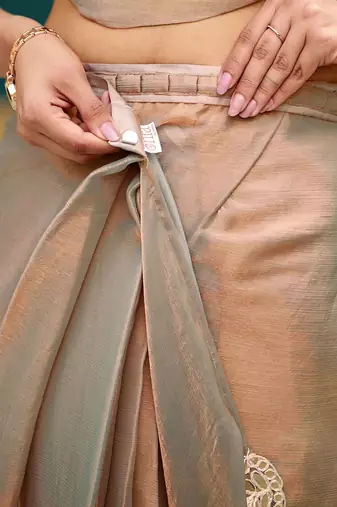 Copper plain chiffon designer saree with blouse piece
