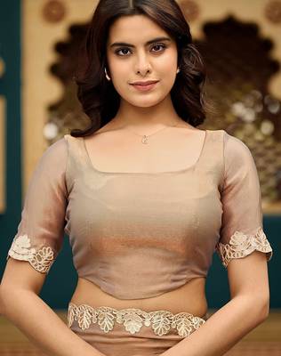 Copper plain chiffon designer saree with blouse piece 4