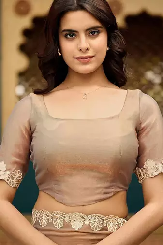 Copper plain chiffon designer saree with blouse piece