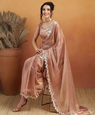 Brown plain chiffon designer saree with blouse piece 1