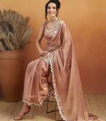 Brown plain chiffon designer saree with blouse piece