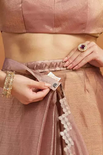 Brown plain chiffon designer saree with blouse piece