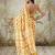 Yellow elegant printed polycotton saree with blouse piece