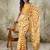 Yellow elegant printed polycotton saree with blouse piece