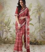 Maroon elegant printed polycotton saree with blouse piece