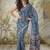 Navy blue elegant printed polycotton saree with blouse piece