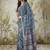 Navy blue elegant printed polycotton saree with blouse piece