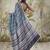 Navy blue elegant printed polycotton saree with blouse piece