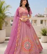 Wedding & Sangeet Wear Purple Crush Silk Lehenga with Embroidered Blouse