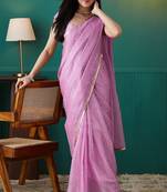 Pink elegant printed organza saree with blouse piece