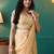 Yellow elegant printed organza saree with blouse piece