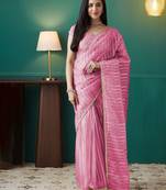 Pink elegant printed organza saree with blouse piece