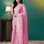 Pink elegant printed organza saree with blouse piece