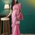 Pink elegant printed organza saree with blouse piece