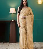 Yellow elegant printed organza saree with blouse piece