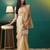 Yellow elegant printed organza saree with blouse piece