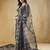 Black elegant printed organza saree with blouse piece