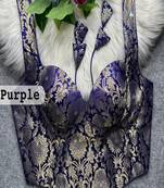 Purple zari woven jacquard silk designer readymade saree blouse for women wedding party wear