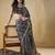 Black elegant printed organza saree with blouse piece