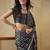 Black elegant printed organza saree with blouse piece