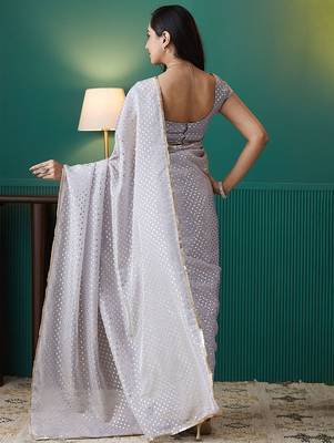 Purple elegant printed organza saree with blouse piece 3
