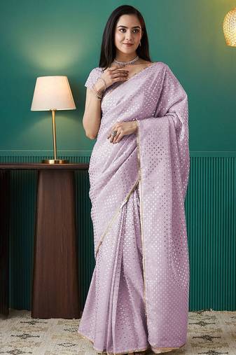 Pink elegant printed organza saree with blouse piece