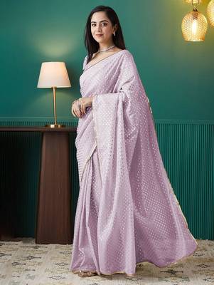 Pink elegant printed organza saree with blouse piece 2