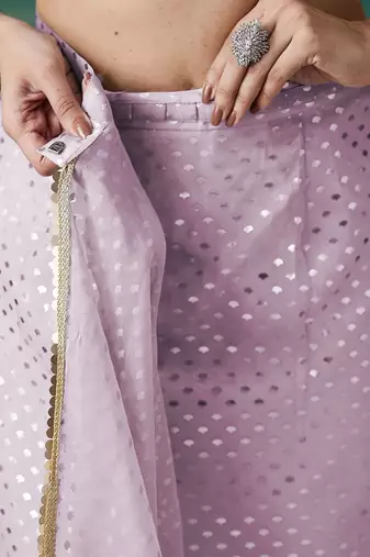 Pink elegant printed organza saree with blouse piece